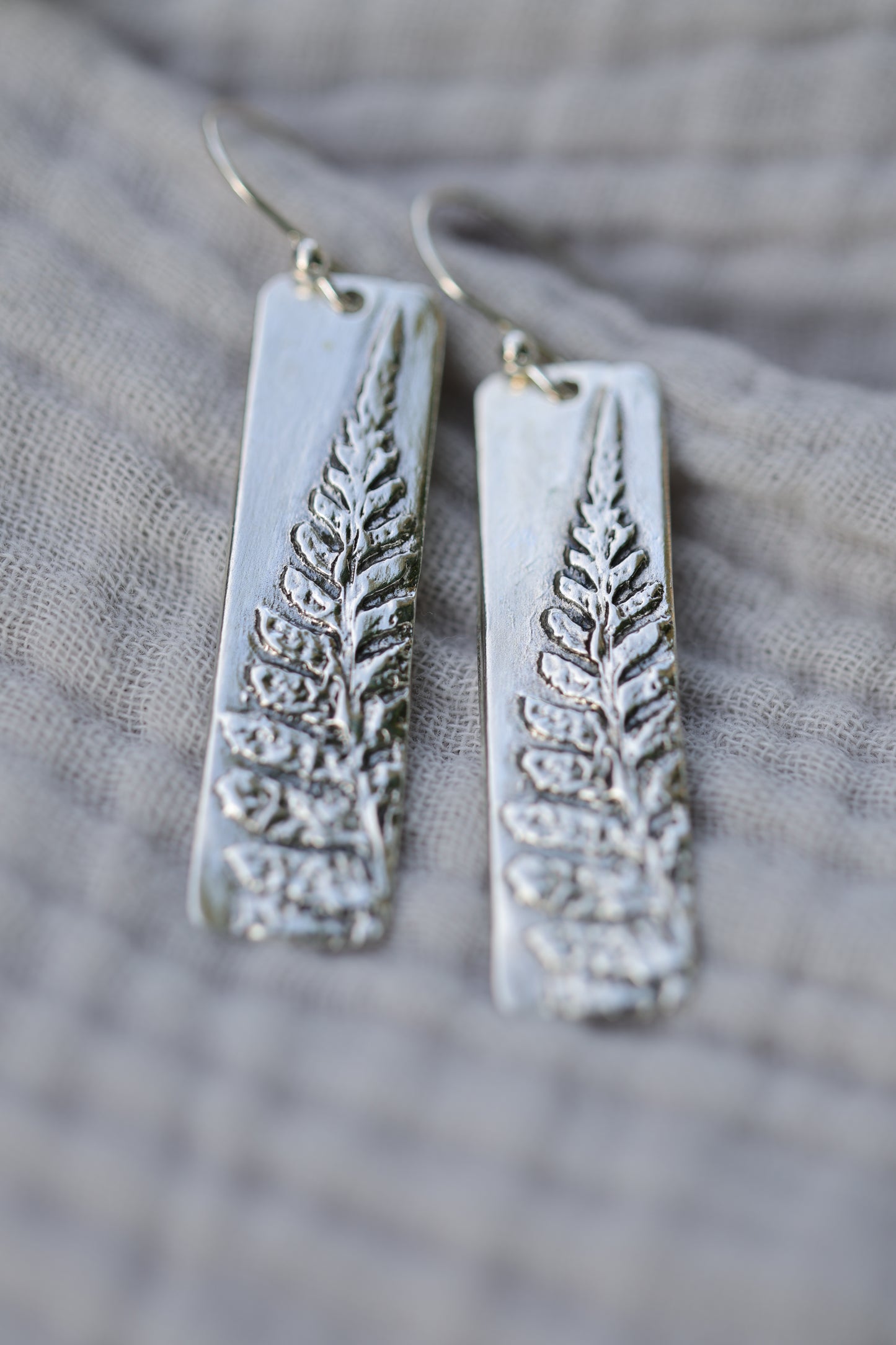 Intricately textured realistic fern earrings, Maine ferns, simple nature earrings, minimalist botanical earrings