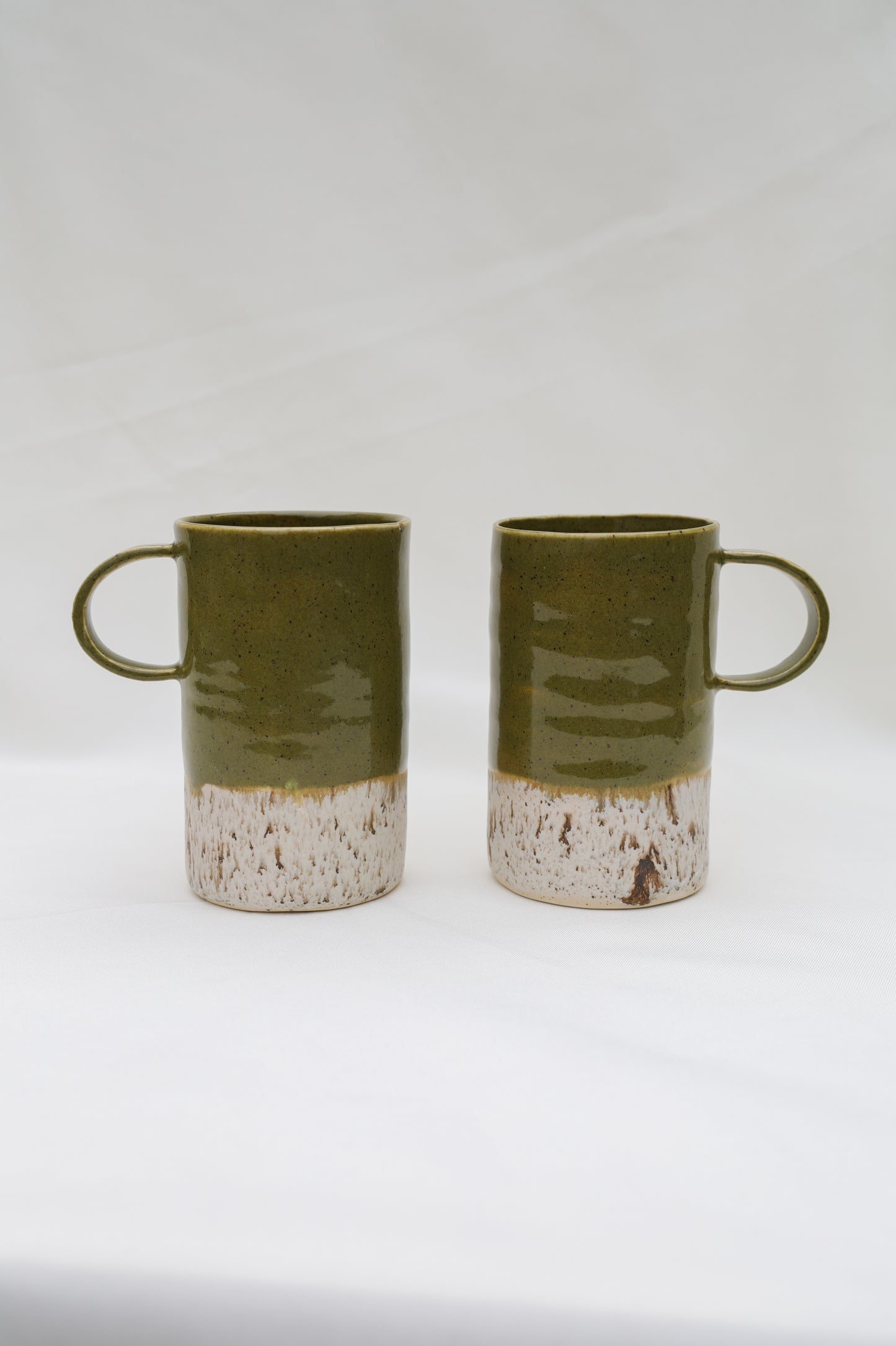 Set of 2 Unique Matching Speckled Mugs, Beautiful Olive Green - 12-14oz
