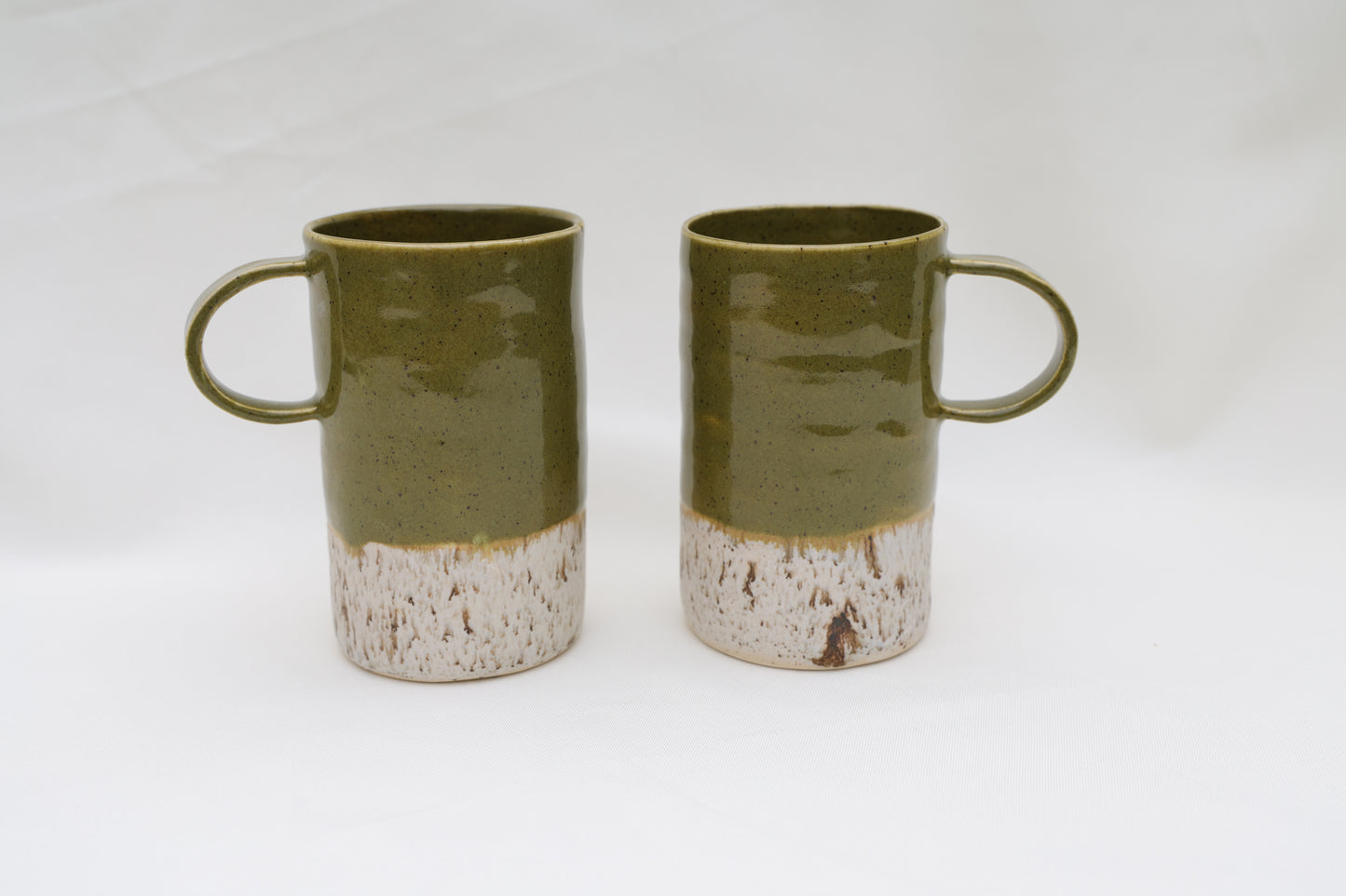 Set of 2 Unique Matching Speckled Mugs, Beautiful Olive Green - 12-14oz