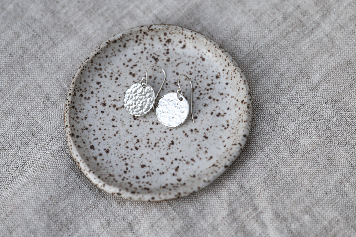 Small Hammered Silver Disc Earrings, Minimalist, Every day, Lightweight Water Earrings