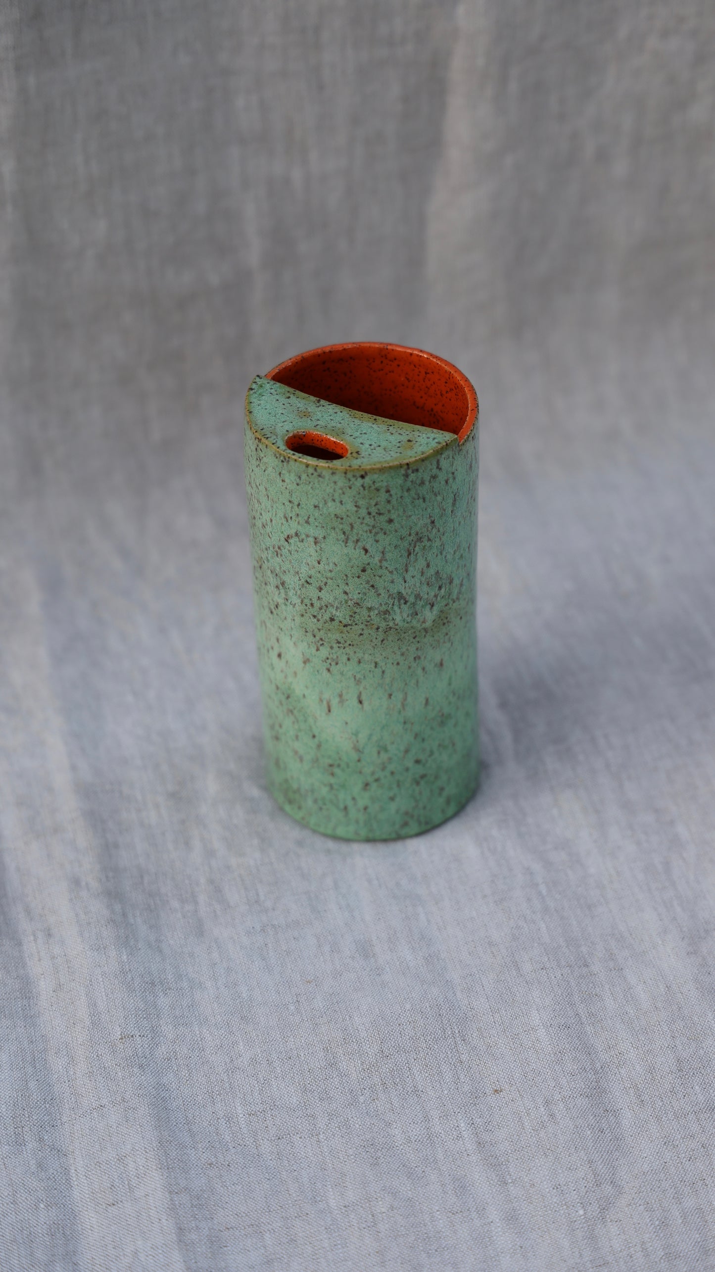 Cactus and Mandarin Speckled Travel Mug, To Go Cup, On The Go Cup, Ceramic Travel Mug, Mustache Saver, Handmade Pottery, Speckled Travel Mug