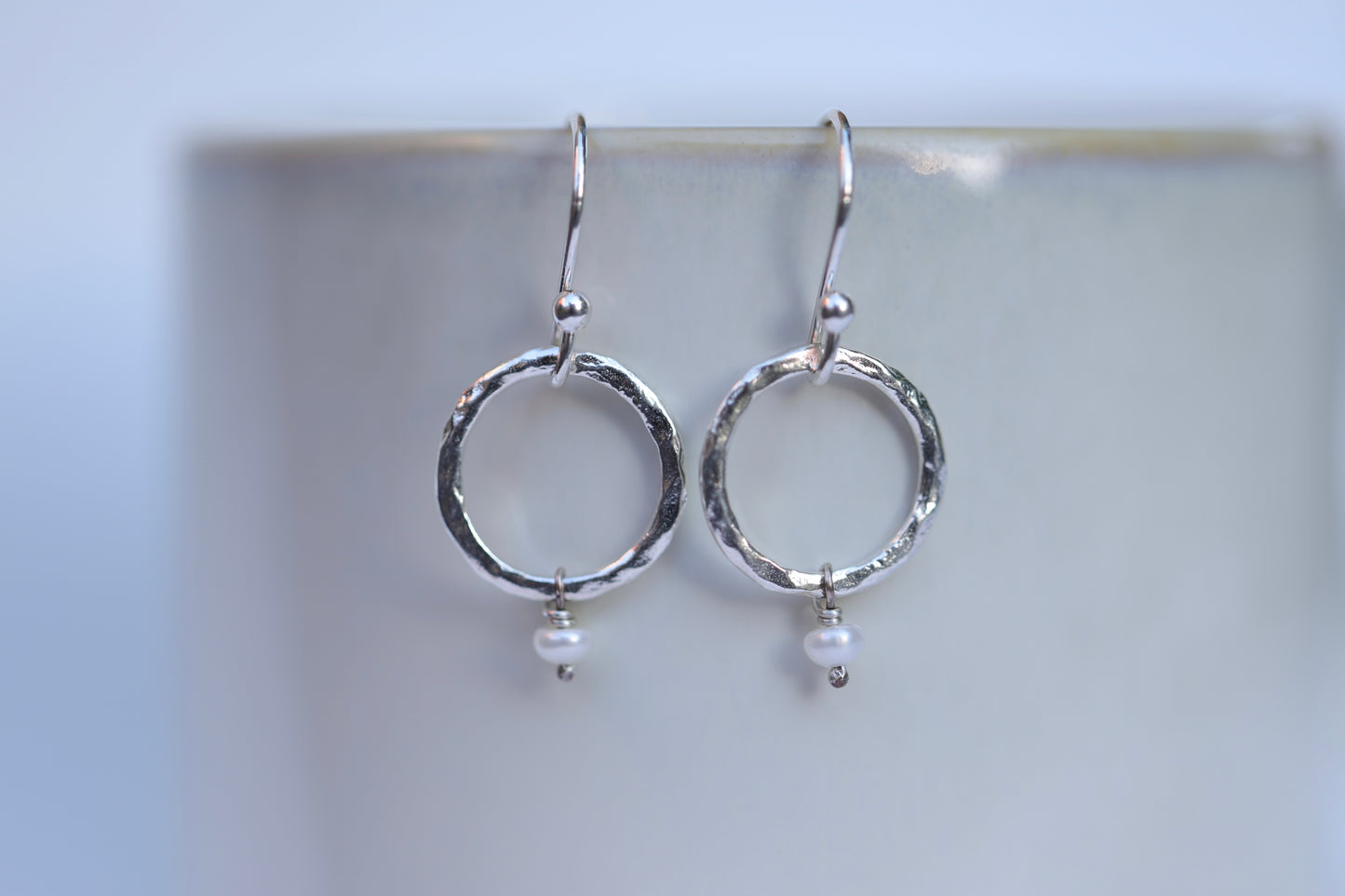 Small Simple Hammered Hoop Earrings in recycled silver
