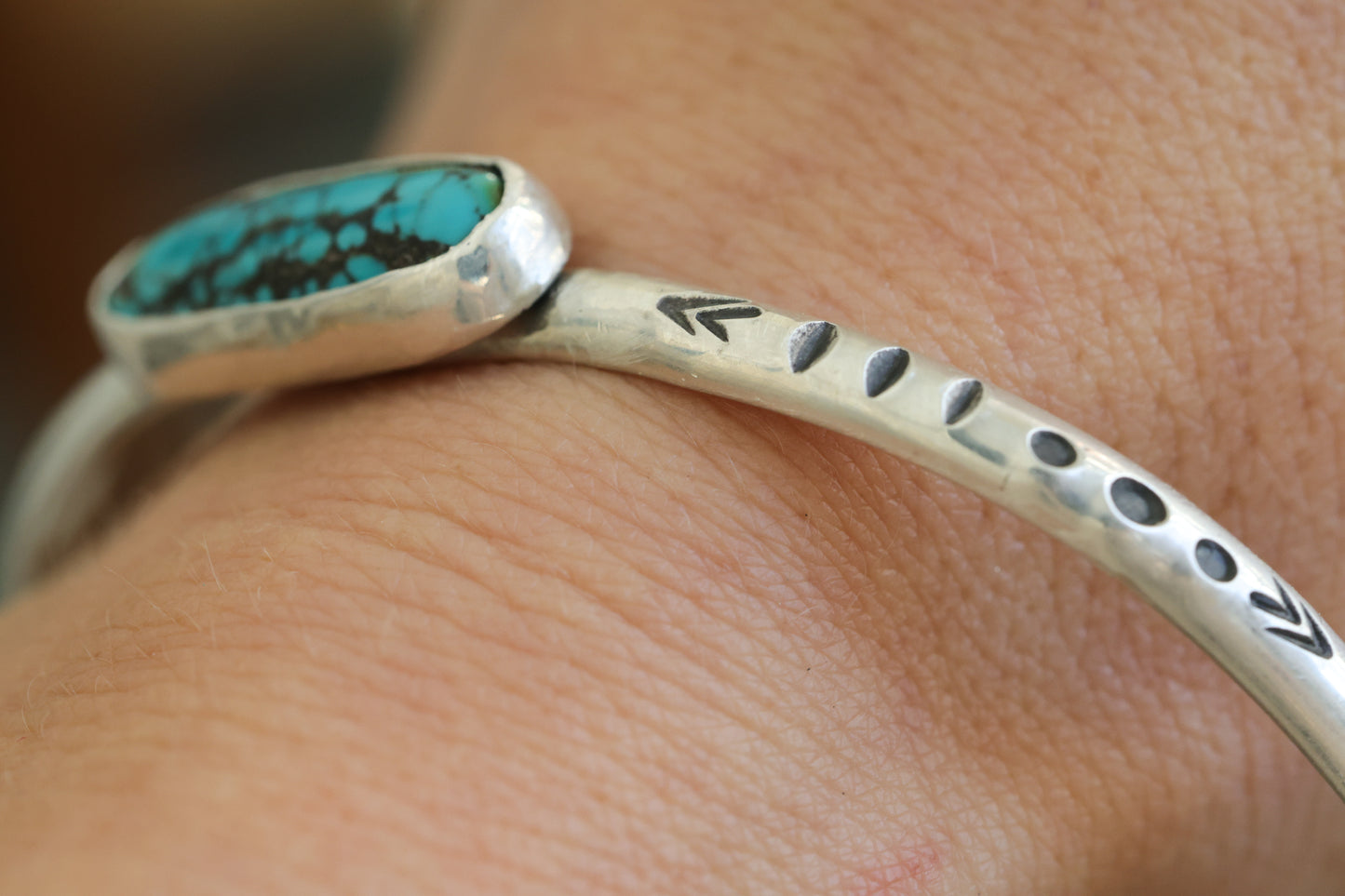 Turquoise cuff bracelet stamped