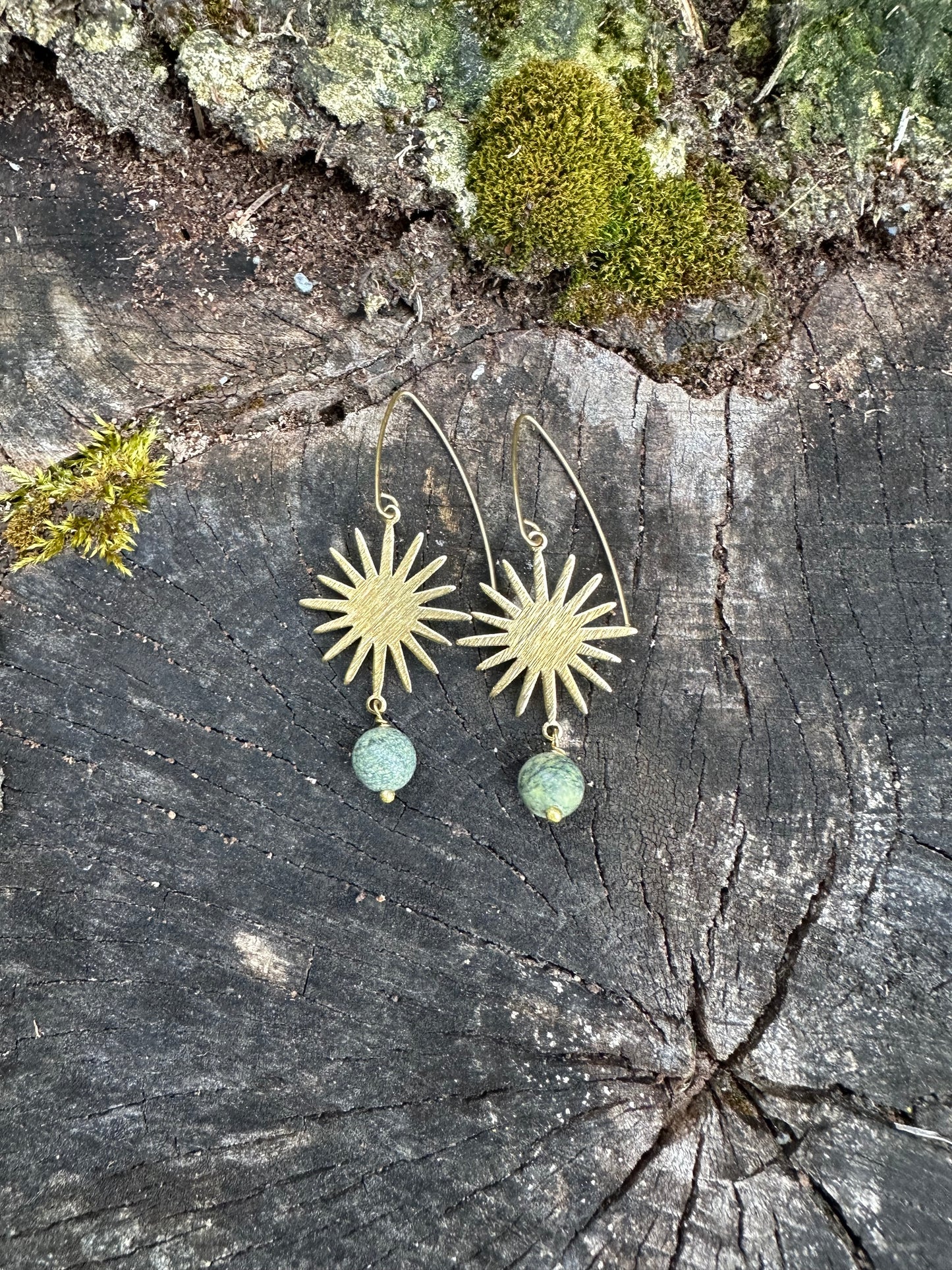 Serpentine Star, Textured Solid Brass Celestial Earrings: lightweight star dangles