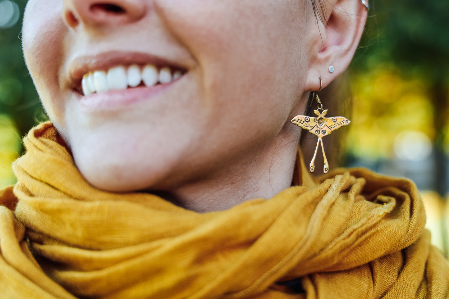 Luna Moth Earrings, Recycled Sterling Silver or Brass, Hand-Carved, Symbol of Transformation