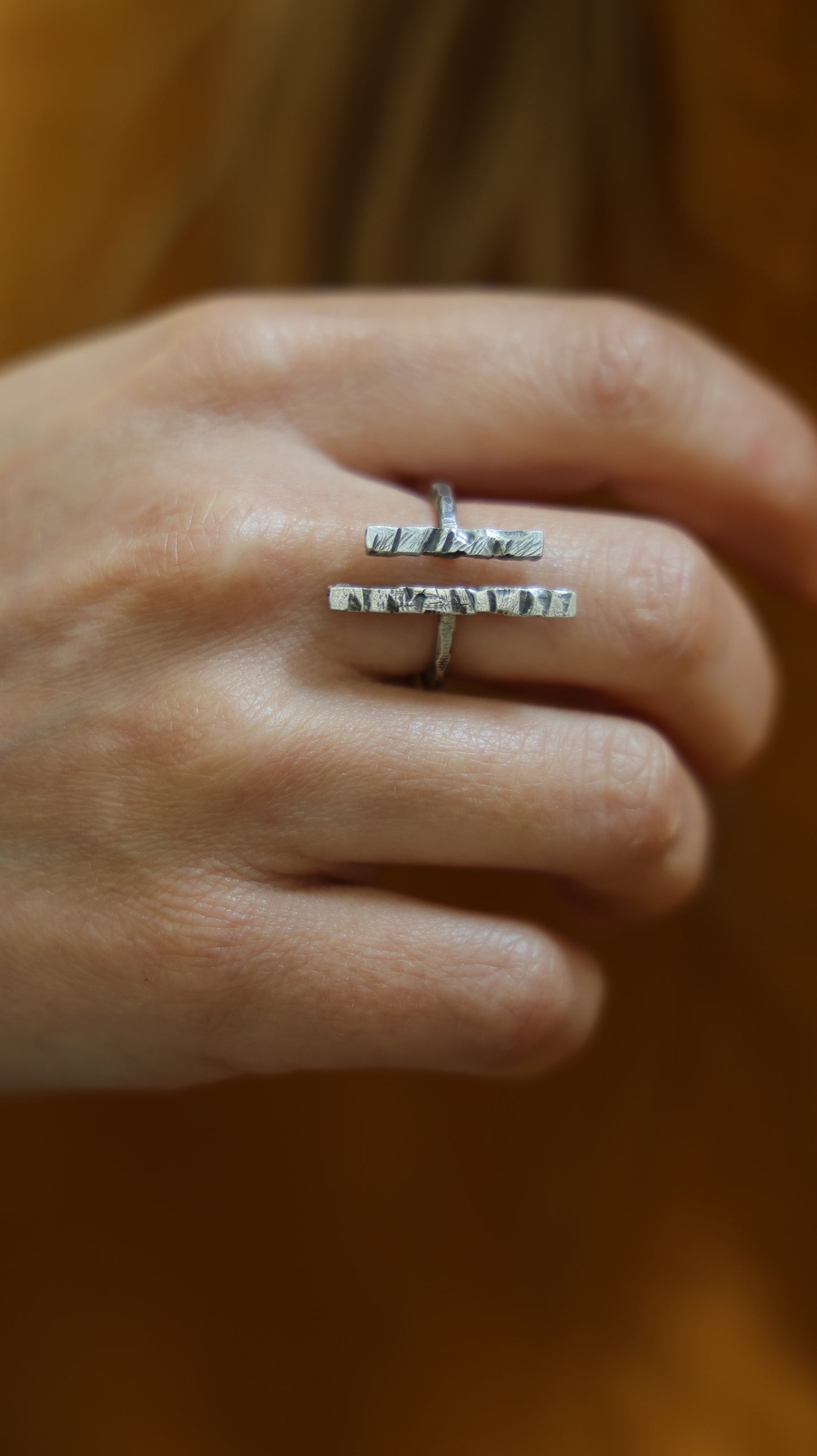 Raw and Rustic Hand Textured Adjustable Tree Bark Ring