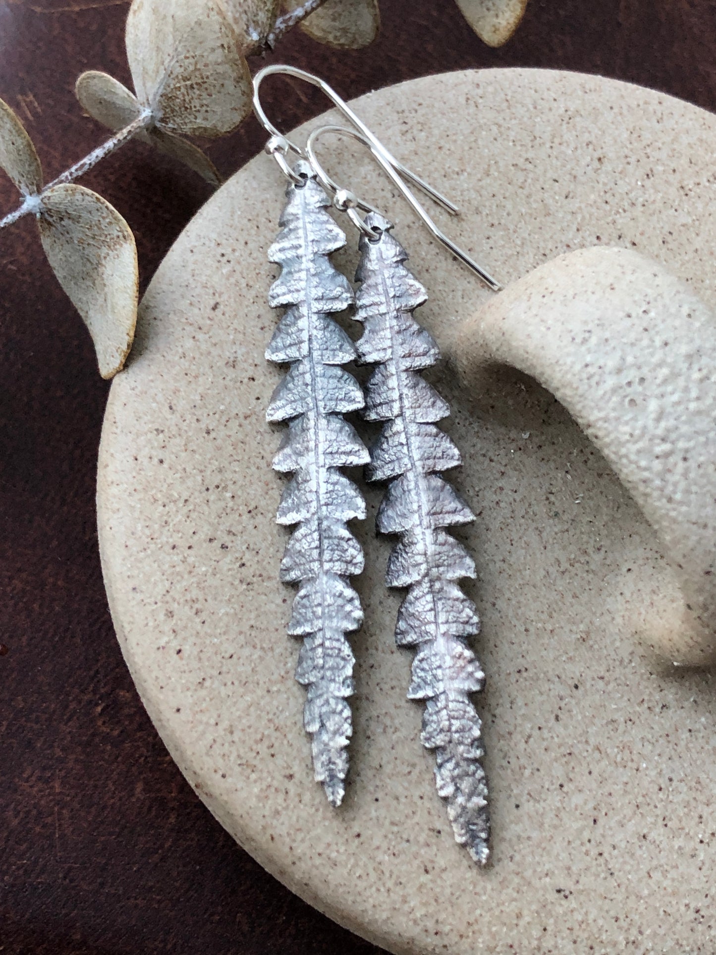 Sweet Fern Earrings Handmade in Sterling Silver or Brass Jewelry Inspired by Maine