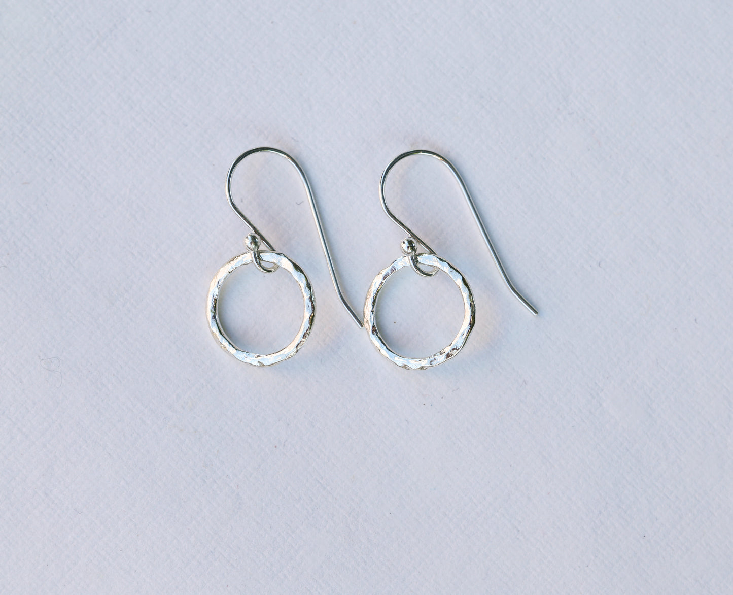 Small Simple Hammered Hoop Earrings in recycled silver