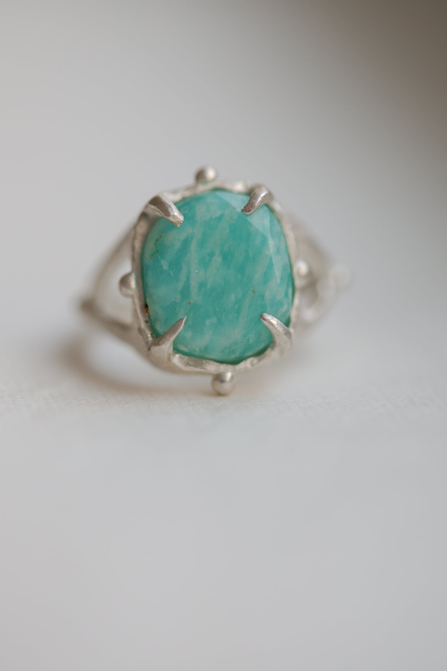 Storybook Talisman Amazonite One-of-a-kind, split shank ring with claw setting