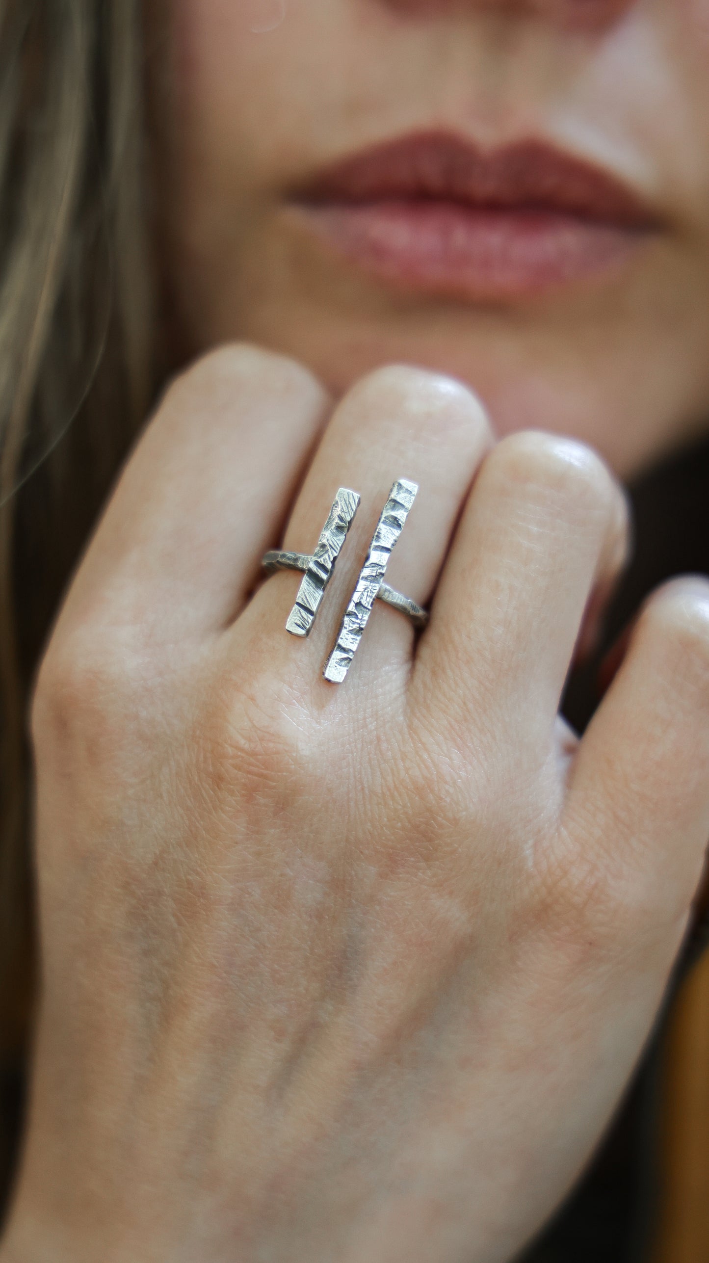 Raw and Rustic Hand Textured Adjustable Tree Bark Ring