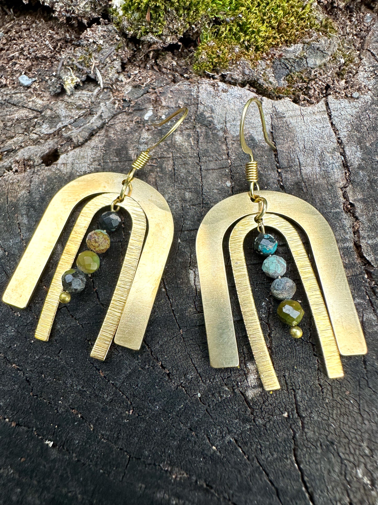 Double Arch earrings made in Brass with African Turquoise