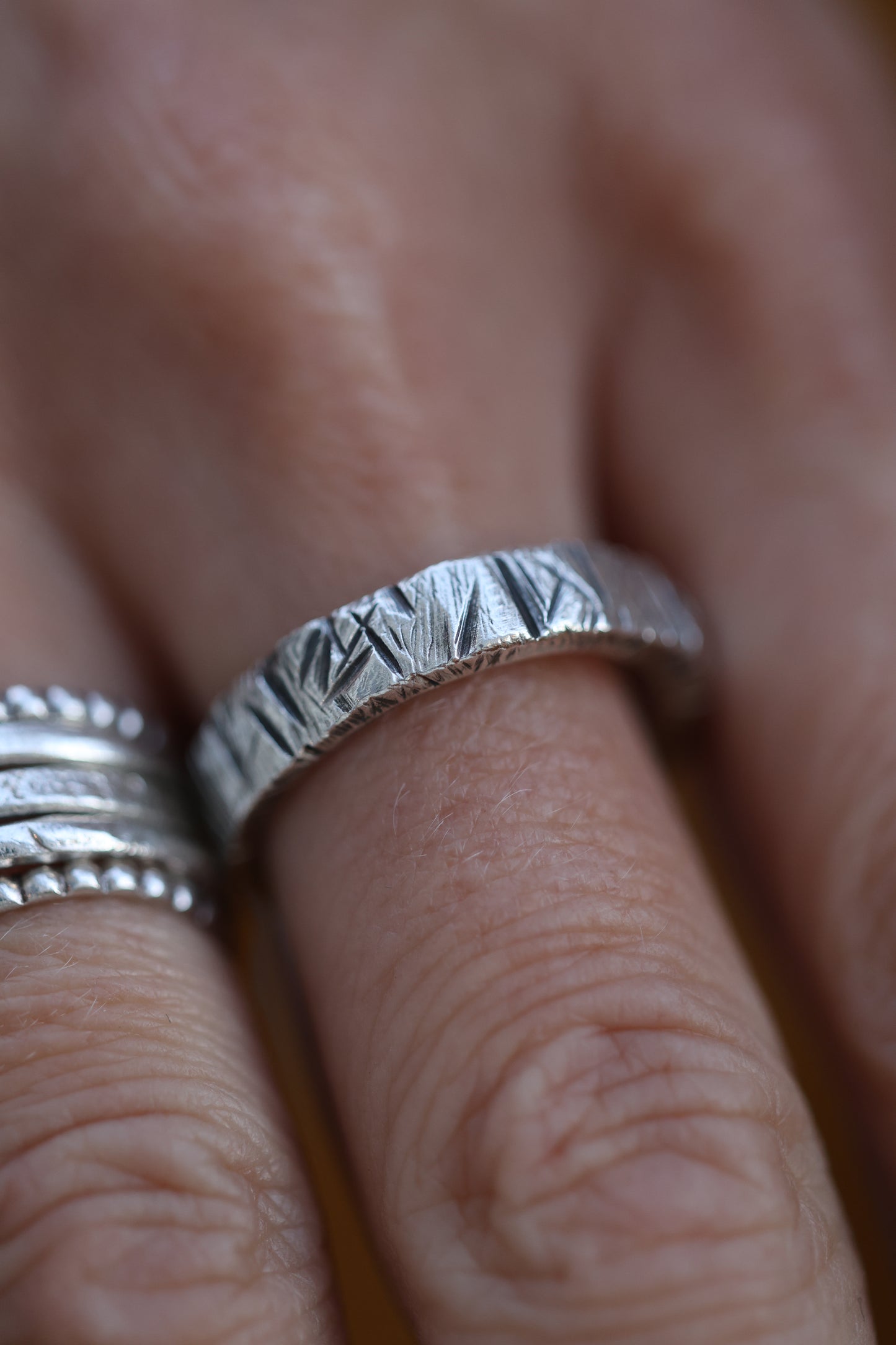 Alderon Bark Textured Chunky Silver Ring