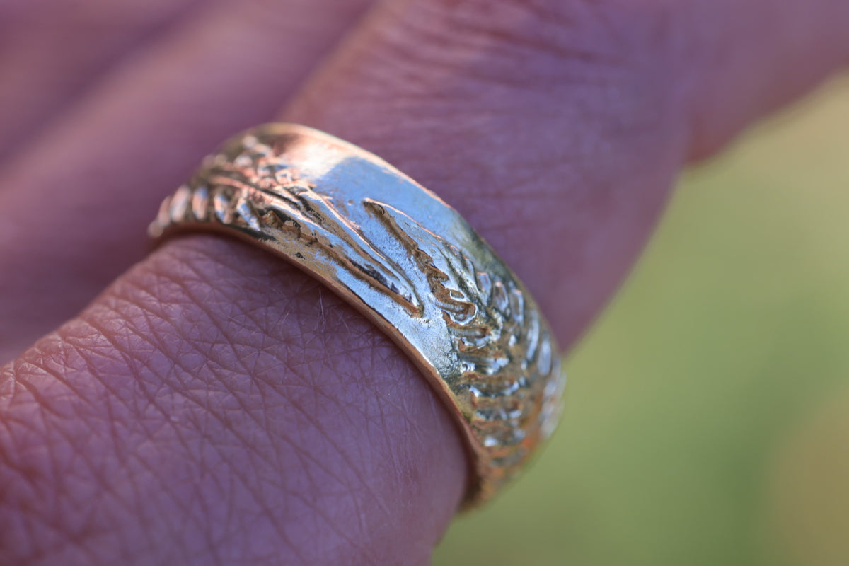 Fern ring band with two graceful ferns, perfect wedding band Handmade in brass