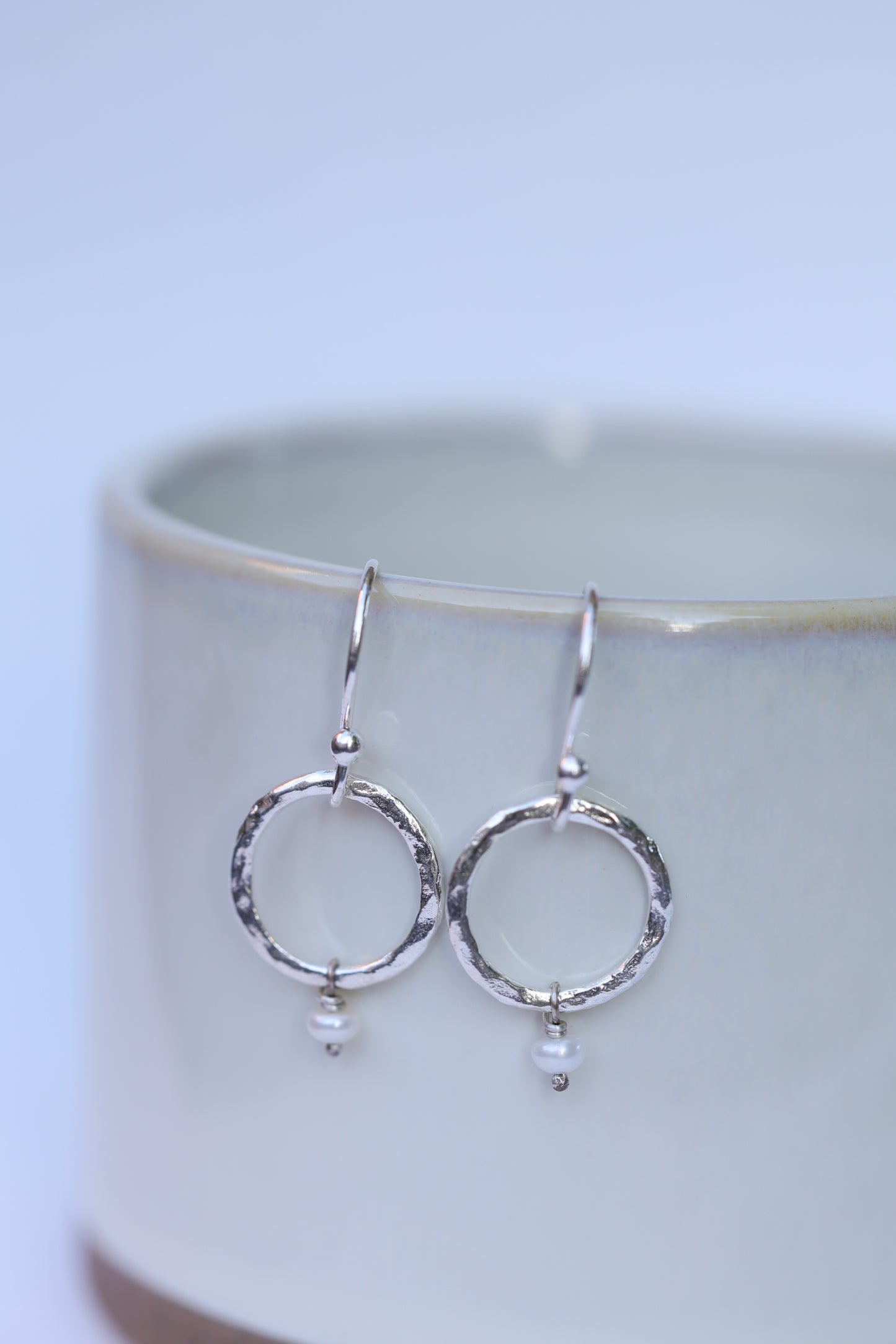 Small Simple Hammered Hoop Earrings in recycled silver