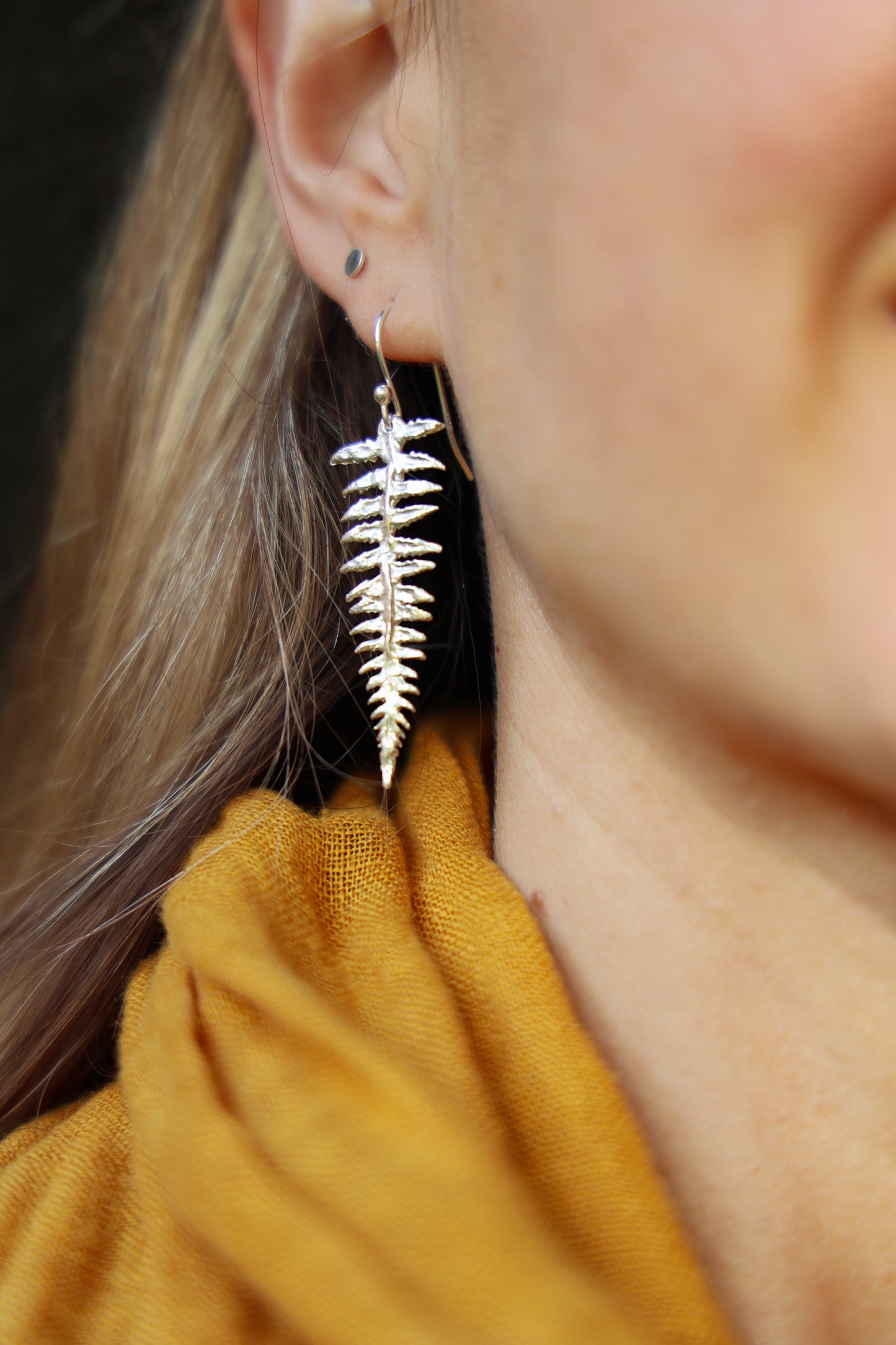 Handmade Sterling Silver Fern Earrings, Botanical Nature Jewelry