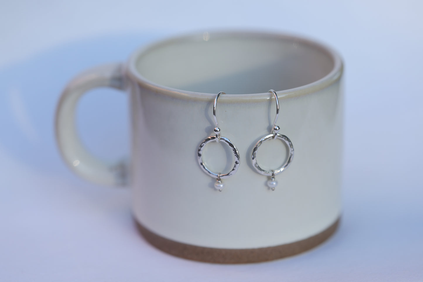Small Simple Hammered Hoop Earrings in recycled silver
