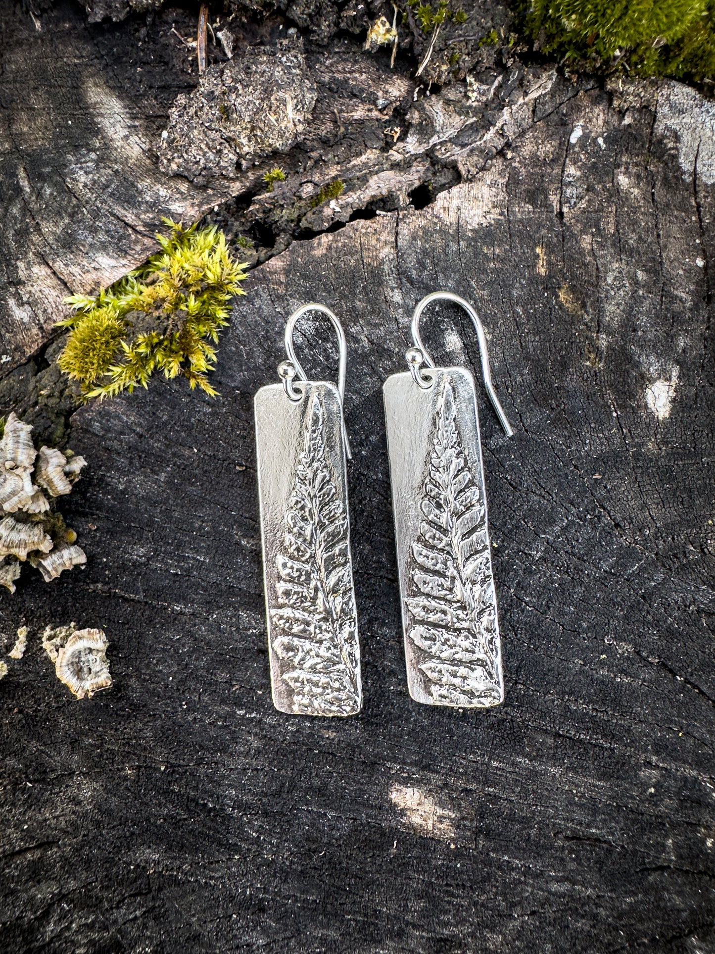 Intricately textured realistic fern earrings, Maine ferns, simple nature earrings, minimalist botanical earrings