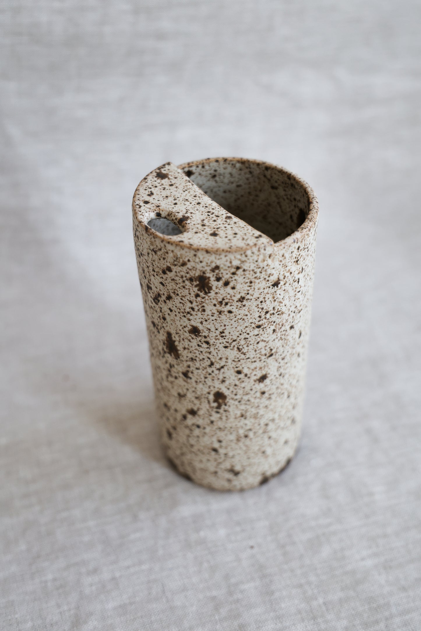 Quail Egg Speckled To Go Cup, Travel Mug, Travel Tumbler, Mustache Saver, Ceramic Stoneware, Hand Thrown in Maine 14-16oz. Pottery Cup