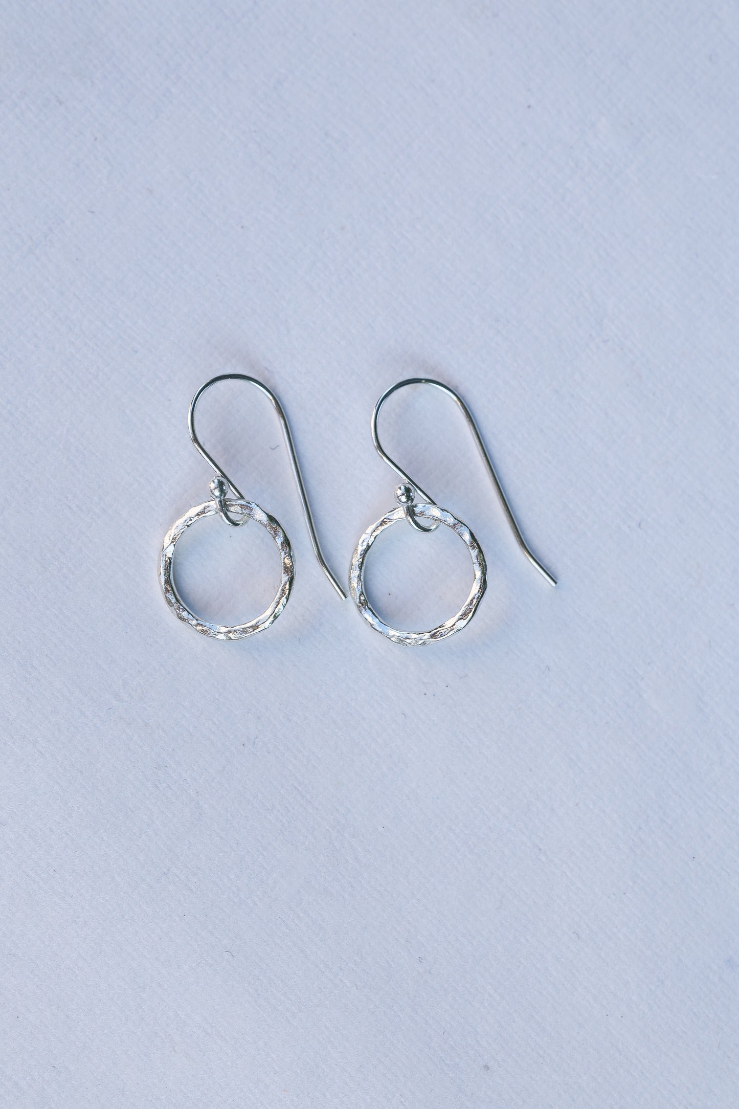 Small Simple Hammered Hoop Earrings in recycled silver