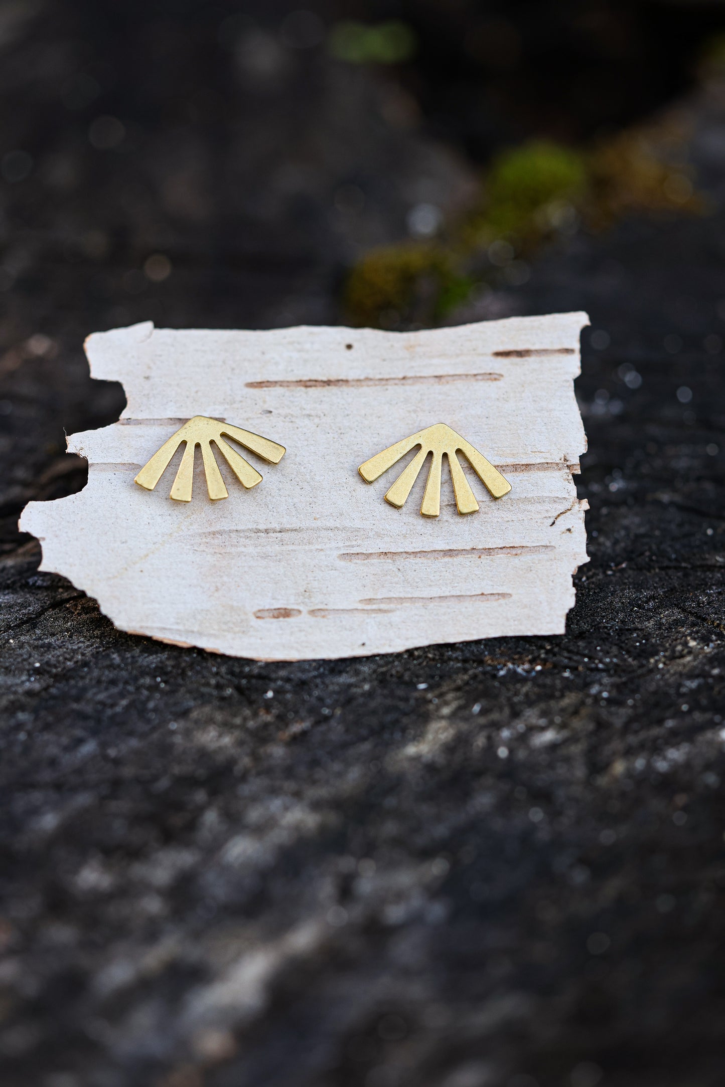 Sunbeam earrings, Simple Fan Stud earrings, brass with stainless steel posts