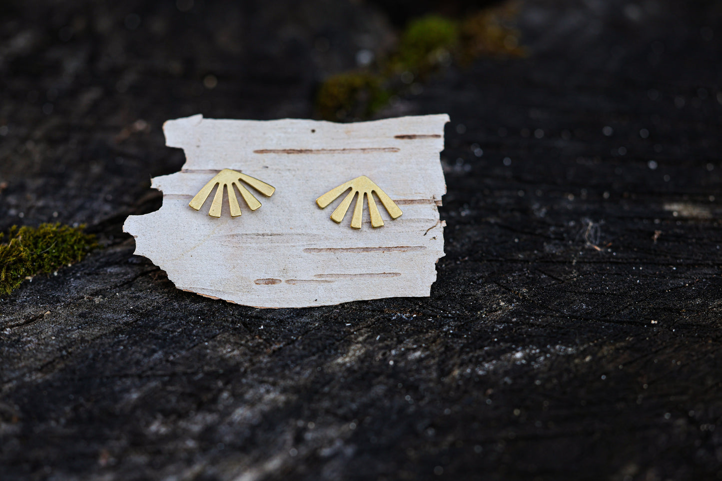 Sunbeam earrings, Simple Fan Stud earrings, brass with stainless steel posts