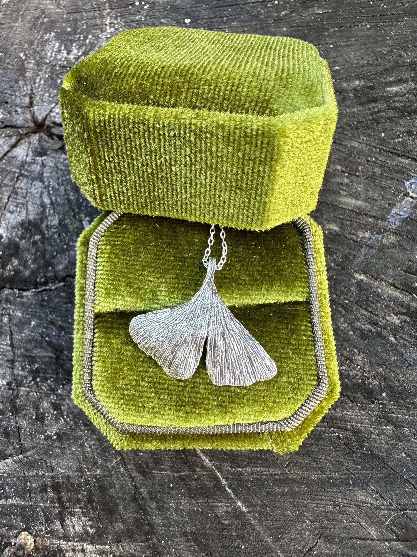 Ginkgo necklace, Gorgeous Solid Silver Handcrafted, Recycled Sterling Silver carved with the lost wac method