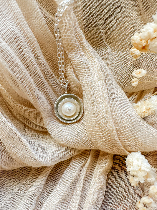 FRESHWATER PEARL | Simple adjustable necklace, silver dome earrings, oyster pearl, layer jewelry, Maine made, geometric, pearl layer necklace