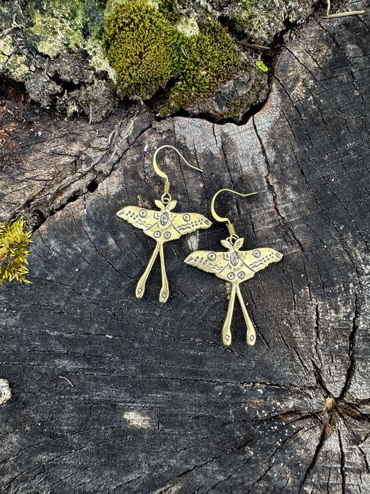LUNA | Moth Earrings | Recycled Sterling Silver or Brass | Hand-Carved | Symbol of Transformation