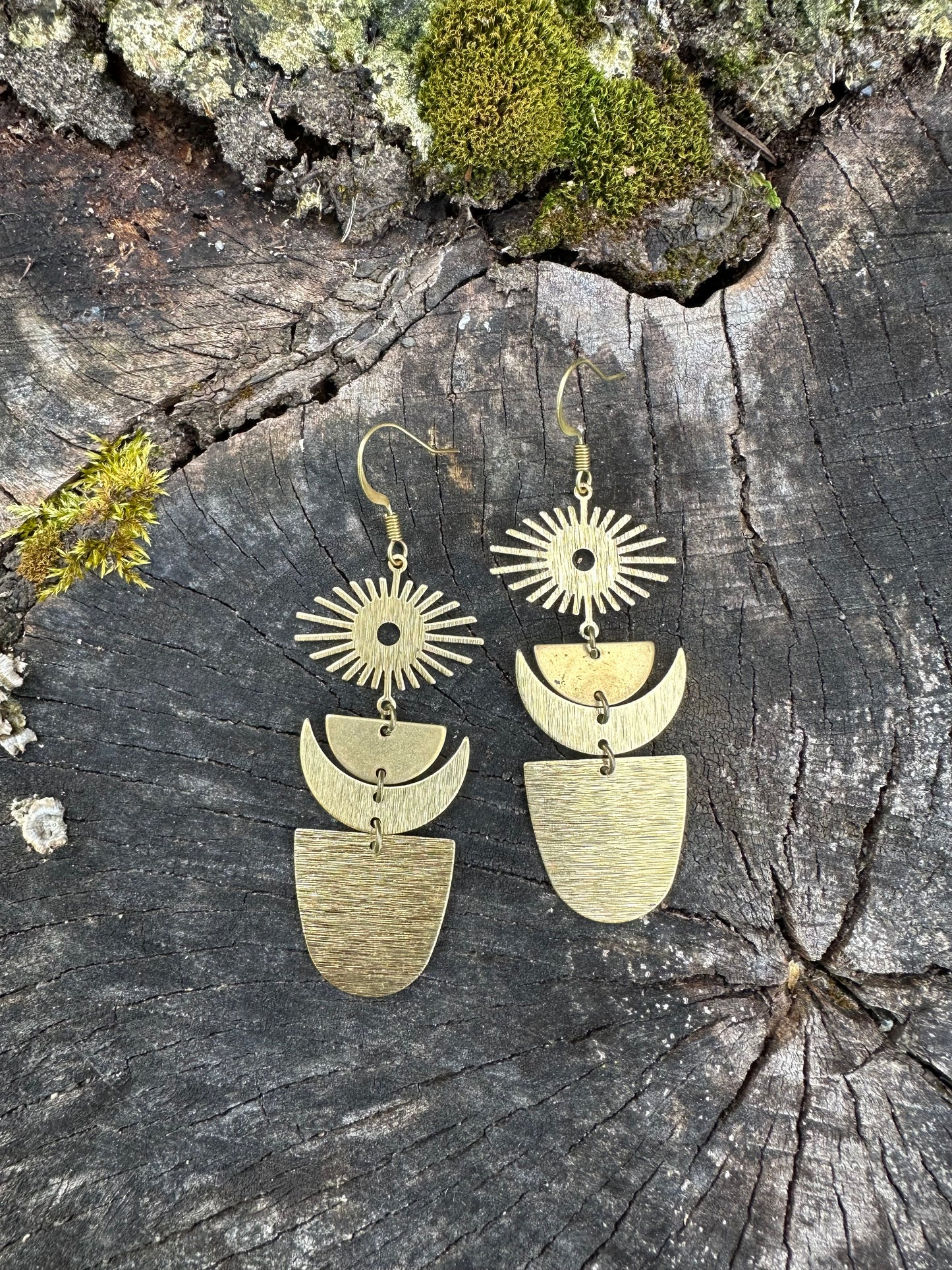 Moon and star long boho earrings