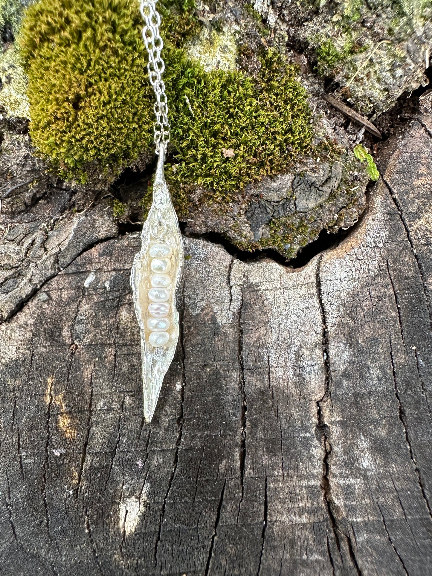 Silver Peapod, Pea Pod Necklace, Recycled Sterling Silver,  Freshwater Pearls,  Adjustable Length | Made in Maine