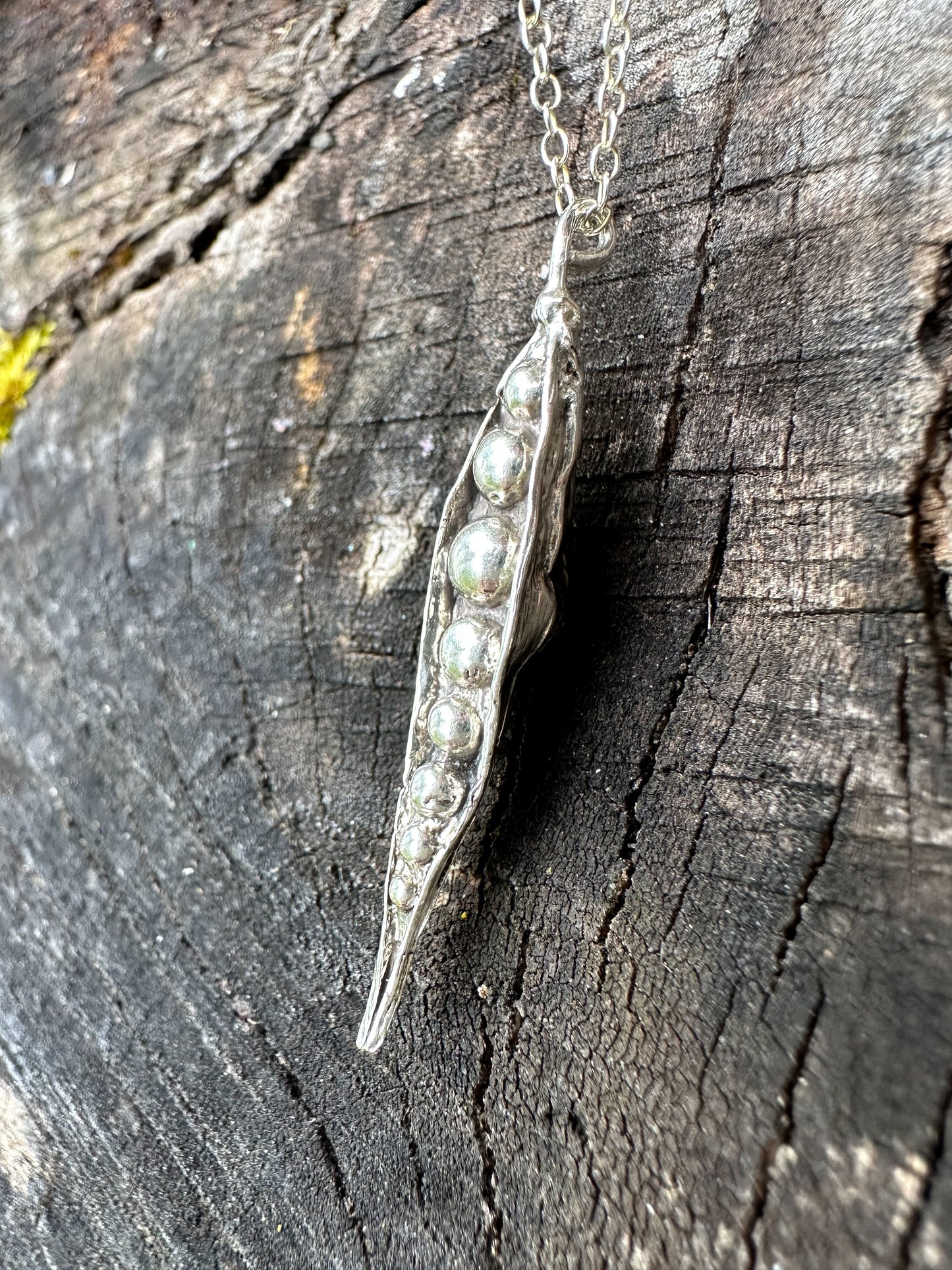 Hand Carved Peapod solid silver adjustable necklace