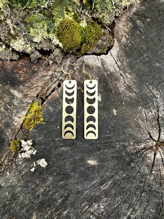 MOON PHASE | Timeless Solid Brass Geometric Earrings: Celestial dangles
