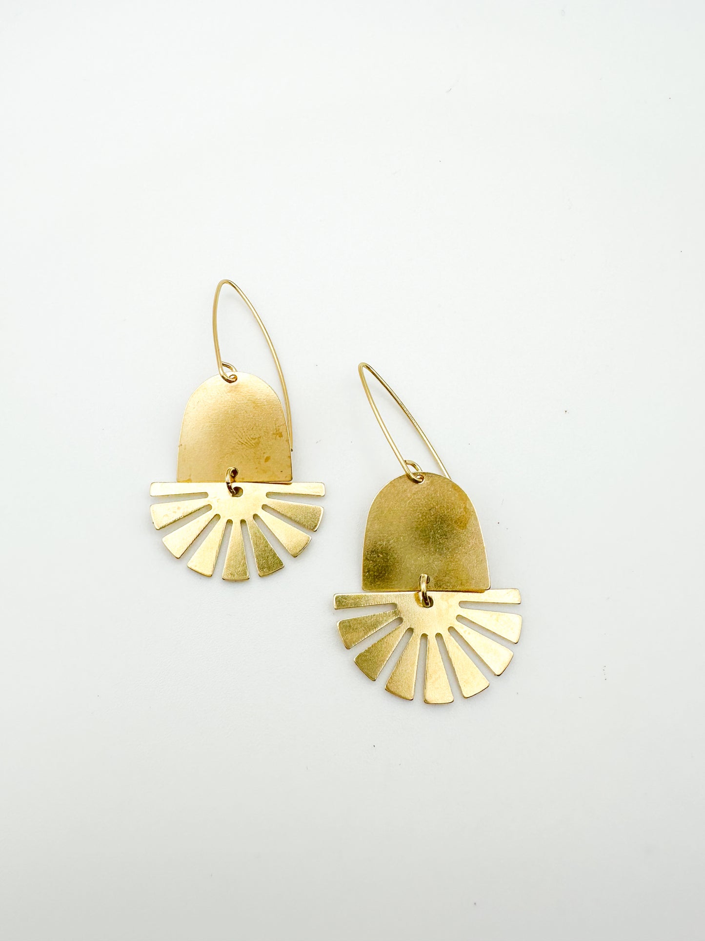 Aztec sun, lightweight, solid brass, celestial dangle earrings