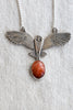 Barn owl, grounding wisdom and stillness, hand carved barn owl necklace with Brazilian Emerald, Carnelian, moonstone, or by itself.