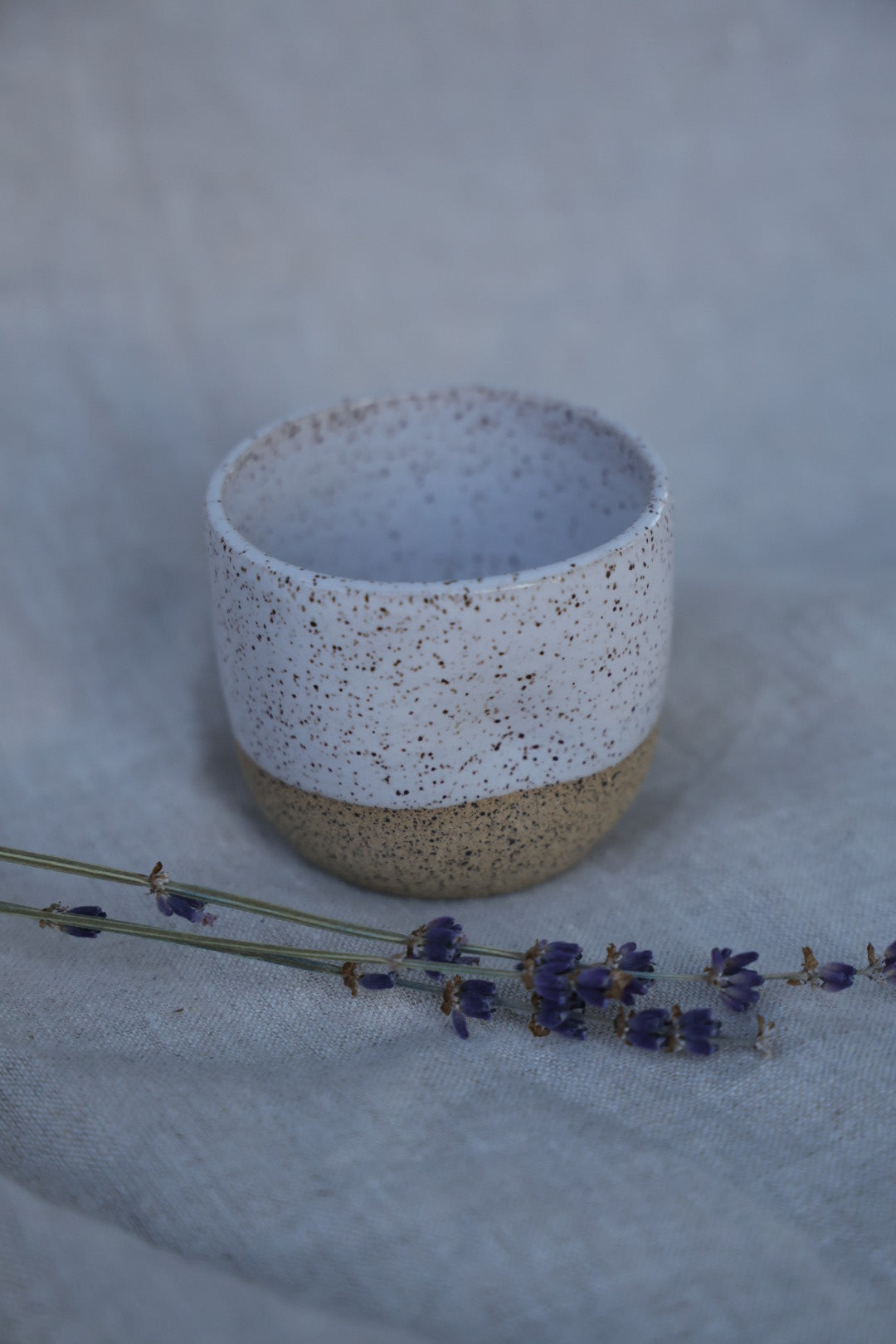 Espresso cups with thumb print, speckled stoneware, pink or white, small handmade cup, Maine made, perfect for morning coffee ritual, espresso, mugs of tea or any small beverage.