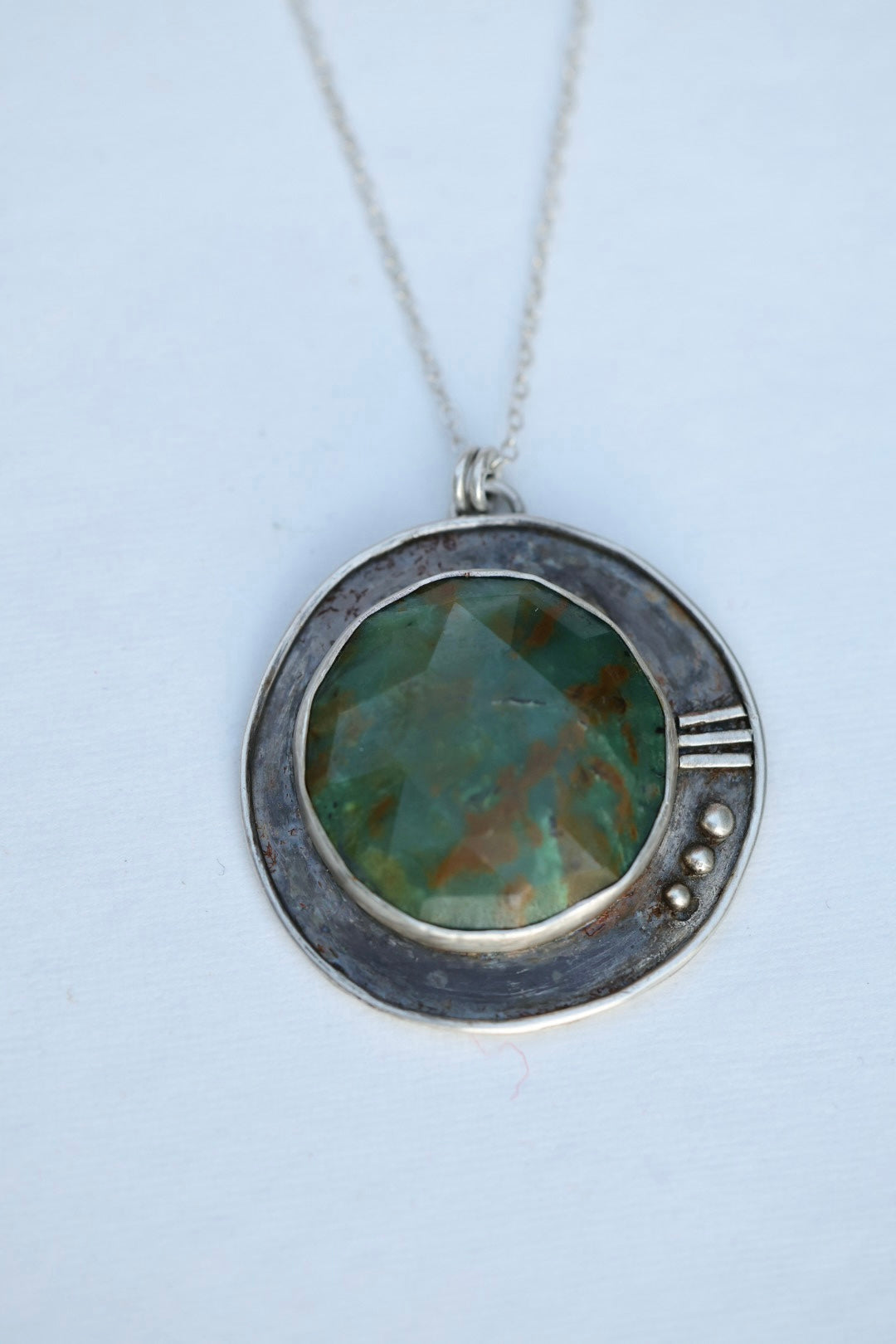 Jasper necklace circle necklace in silver with adjustable chain, rustic patina