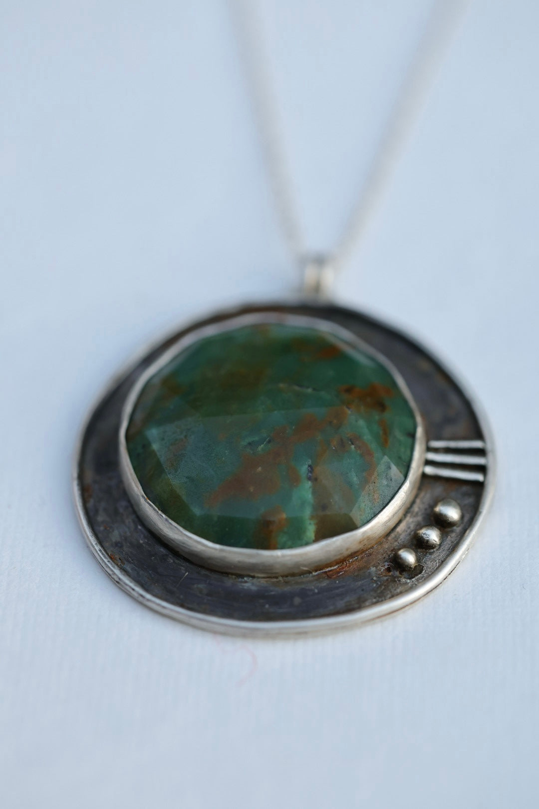 Jasper necklace circle necklace in silver with adjustable chain, rustic patina