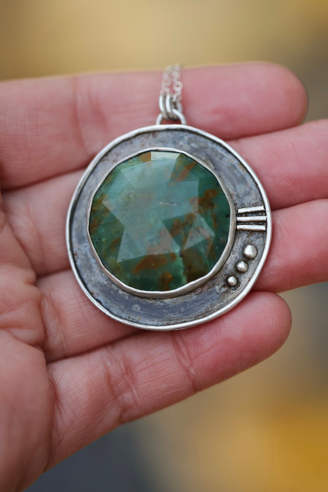 Jasper necklace circle necklace in silver with adjustable chain, rustic patina