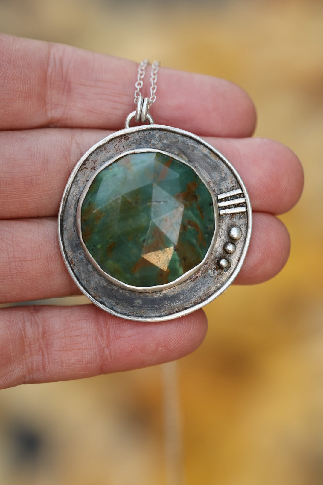 Jasper necklace circle necklace in silver with adjustable chain, rustic patina