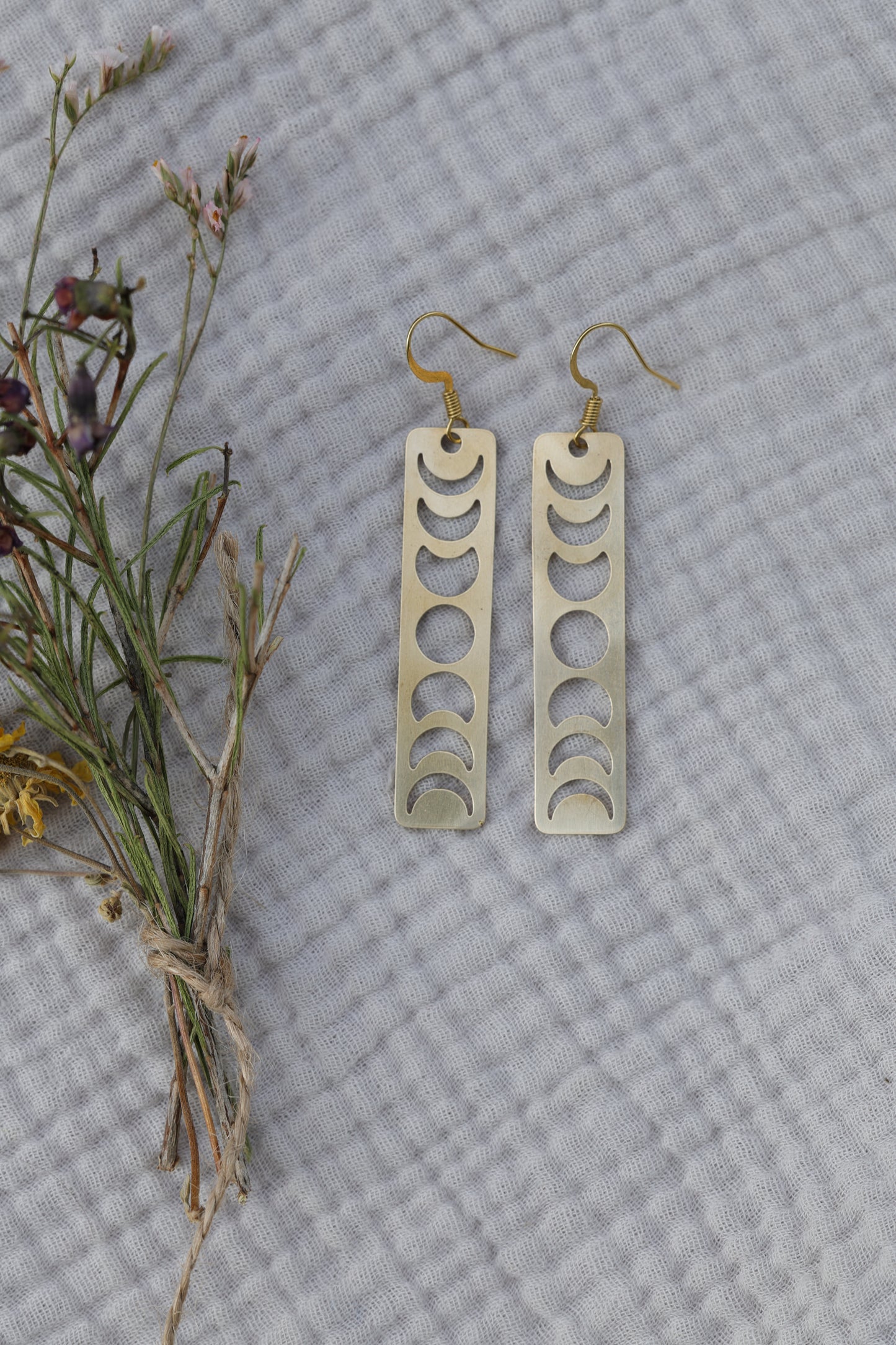 Large Moon Phase Timeless Solid Brass Geometric Earrings: Celestial dangles