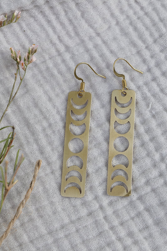 Large Moon Phase Timeless Solid Brass Geometric Earrings: Celestial dangles