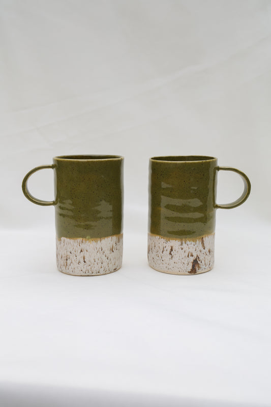 Set of 2 Unique Matching Speckled Mugs, Beautiful Olive Green - 12-14oz