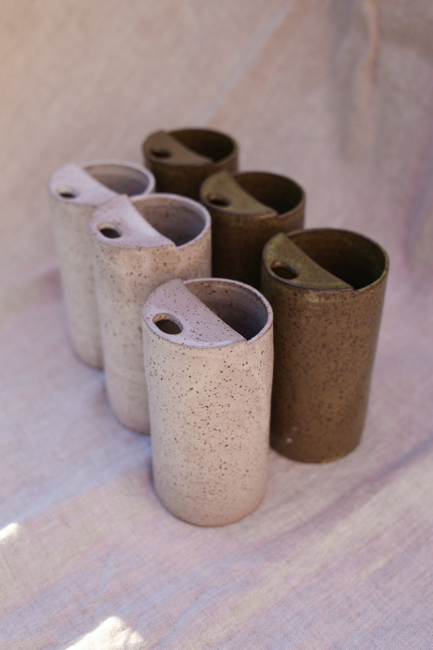 Second* Beautiful Olive Green Speckled Travel Mug, To Go Cup, Mustache Saver, Ceramic Stoneware