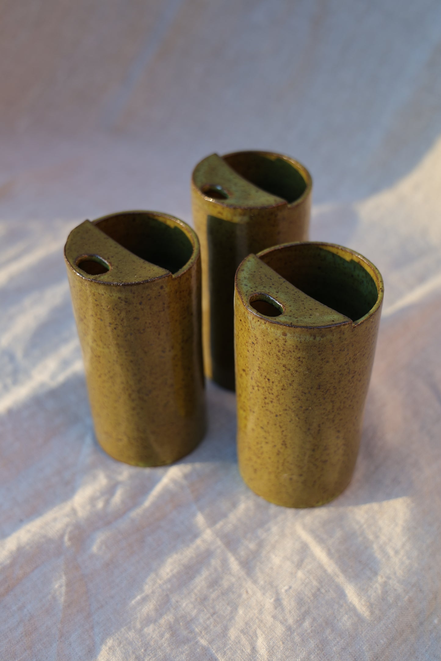 Second* Beautiful Olive Green Speckled Travel Mug, To Go Cup, Mustache Saver, Ceramic Stoneware