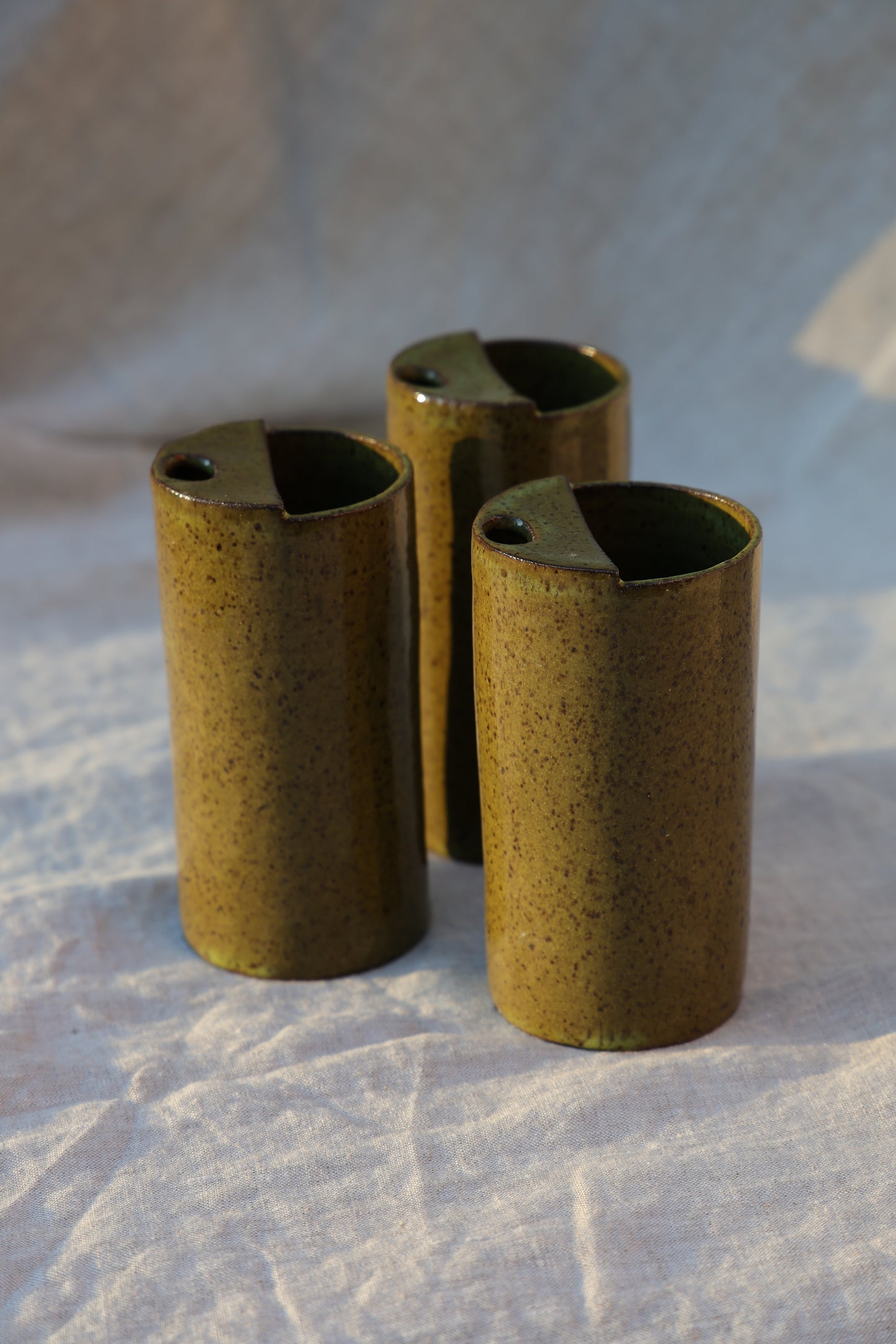 Second* Beautiful Olive Green Speckled Travel Mug, To Go Cup, Mustache Saver, Ceramic Stoneware