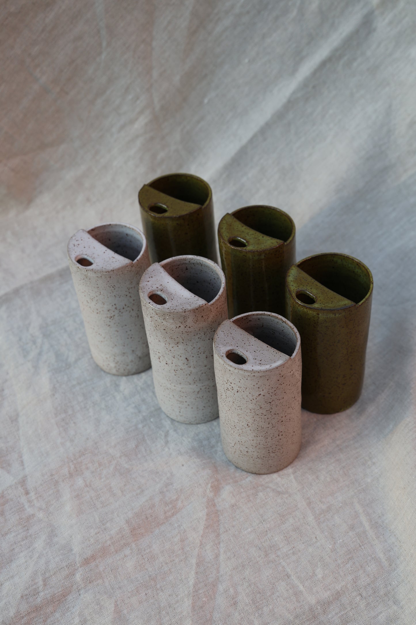 Second* Beautiful Olive Green Speckled Travel Mug, To Go Cup, Mustache Saver, Ceramic Stoneware