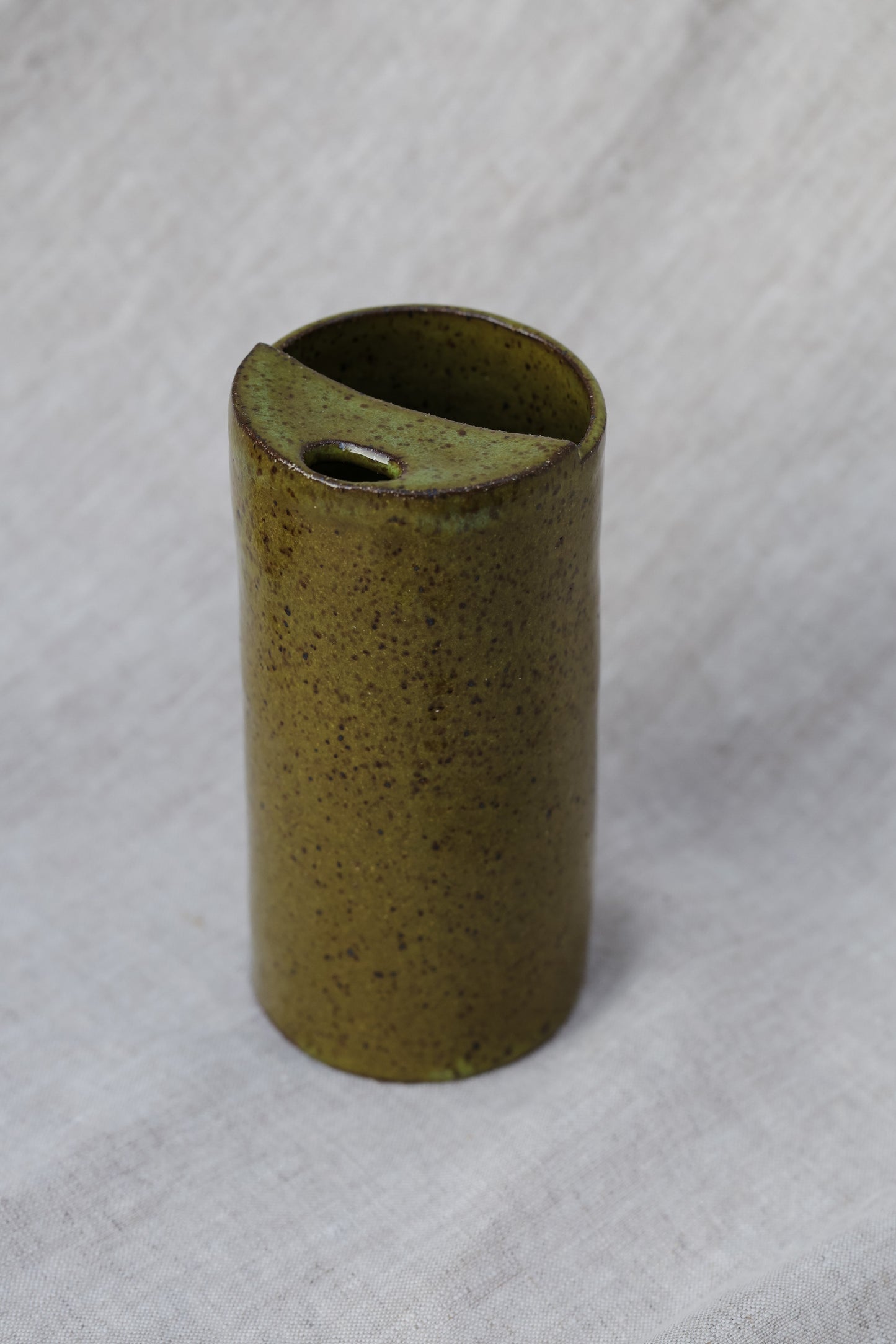 Second* Beautiful Olive Green Speckled Travel Mug, To Go Cup, Mustache Saver, Ceramic Stoneware