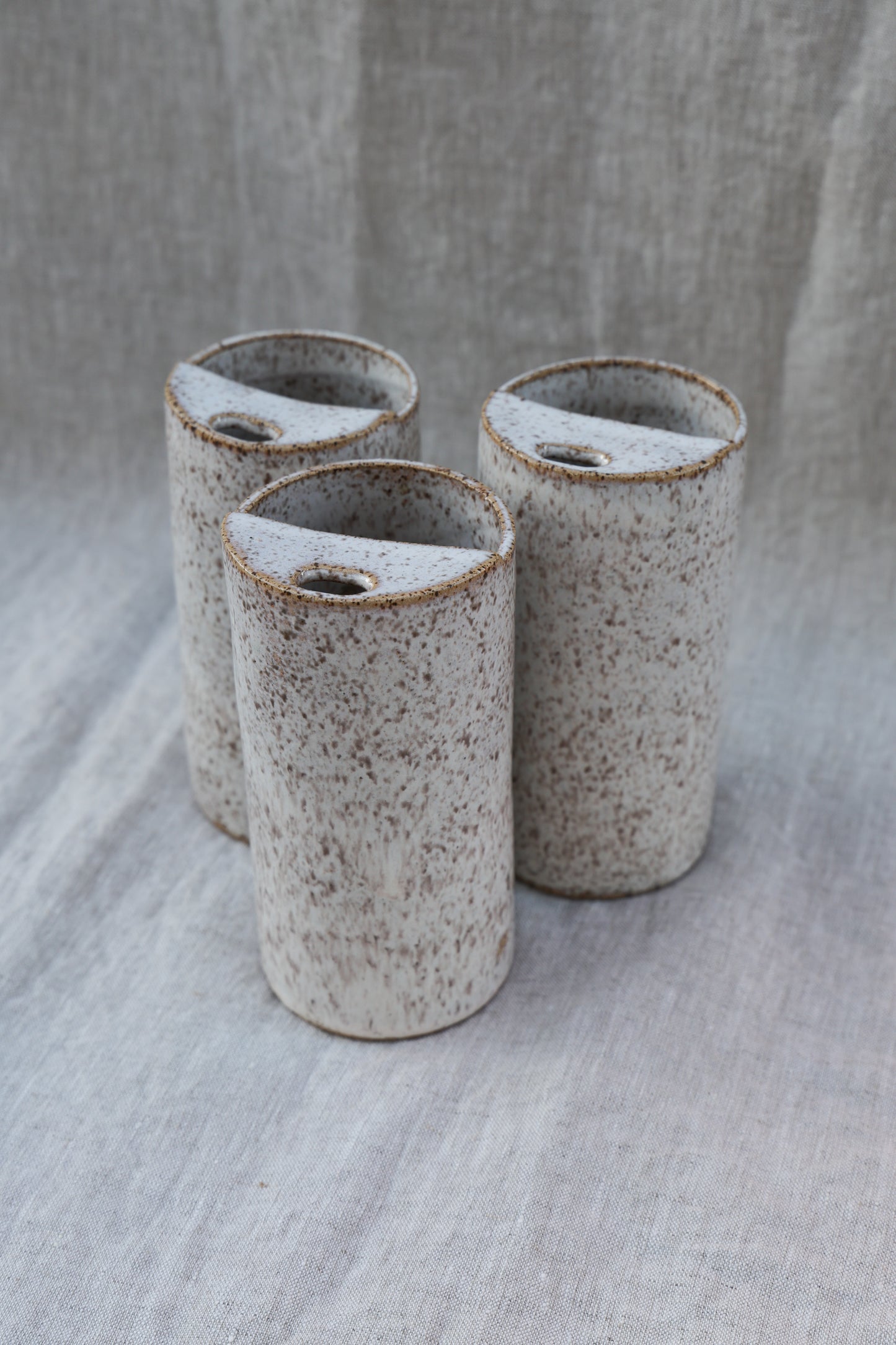 Minimalist Cream Travel Cup, To Go cup, On The Go Cup, Ceramic Travel Mug, Mustache Saver,  Handmade Pottery, Speckled White Travel Mug