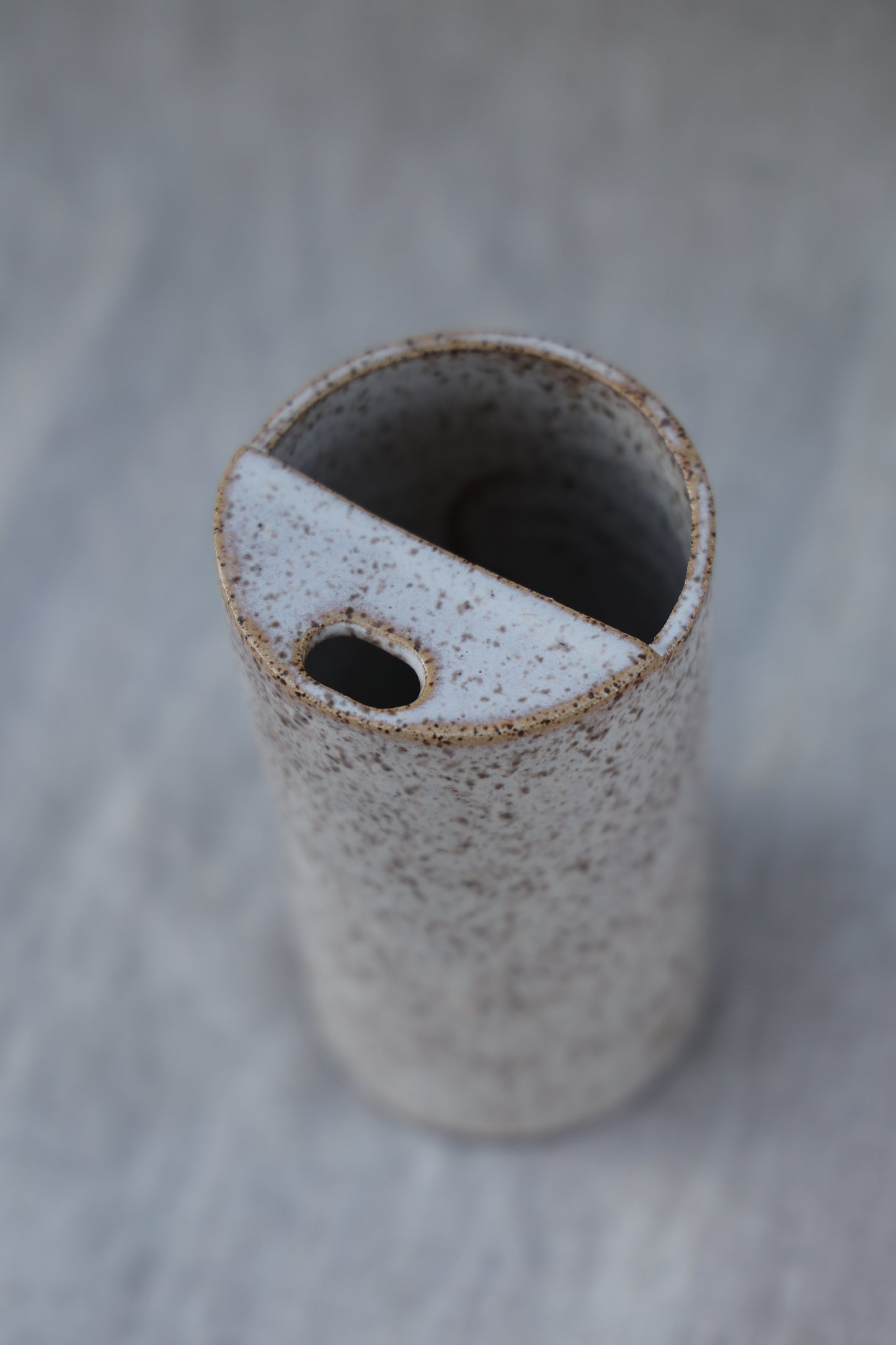 Minimalist Cream Travel Cup, To Go cup, On The Go Cup, Ceramic Travel Mug, Mustache Saver,  Handmade Pottery, Speckled White Travel Mug