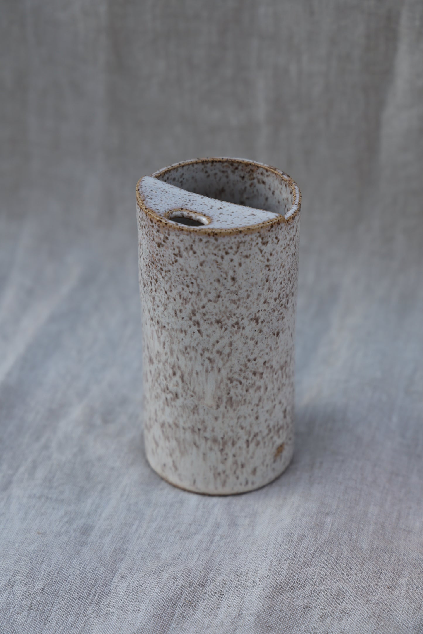 Minimalist Cream Travel Cup, To Go cup, On The Go Cup, Ceramic Travel Mug, Mustache Saver,  Handmade Pottery, Speckled White Travel Mug